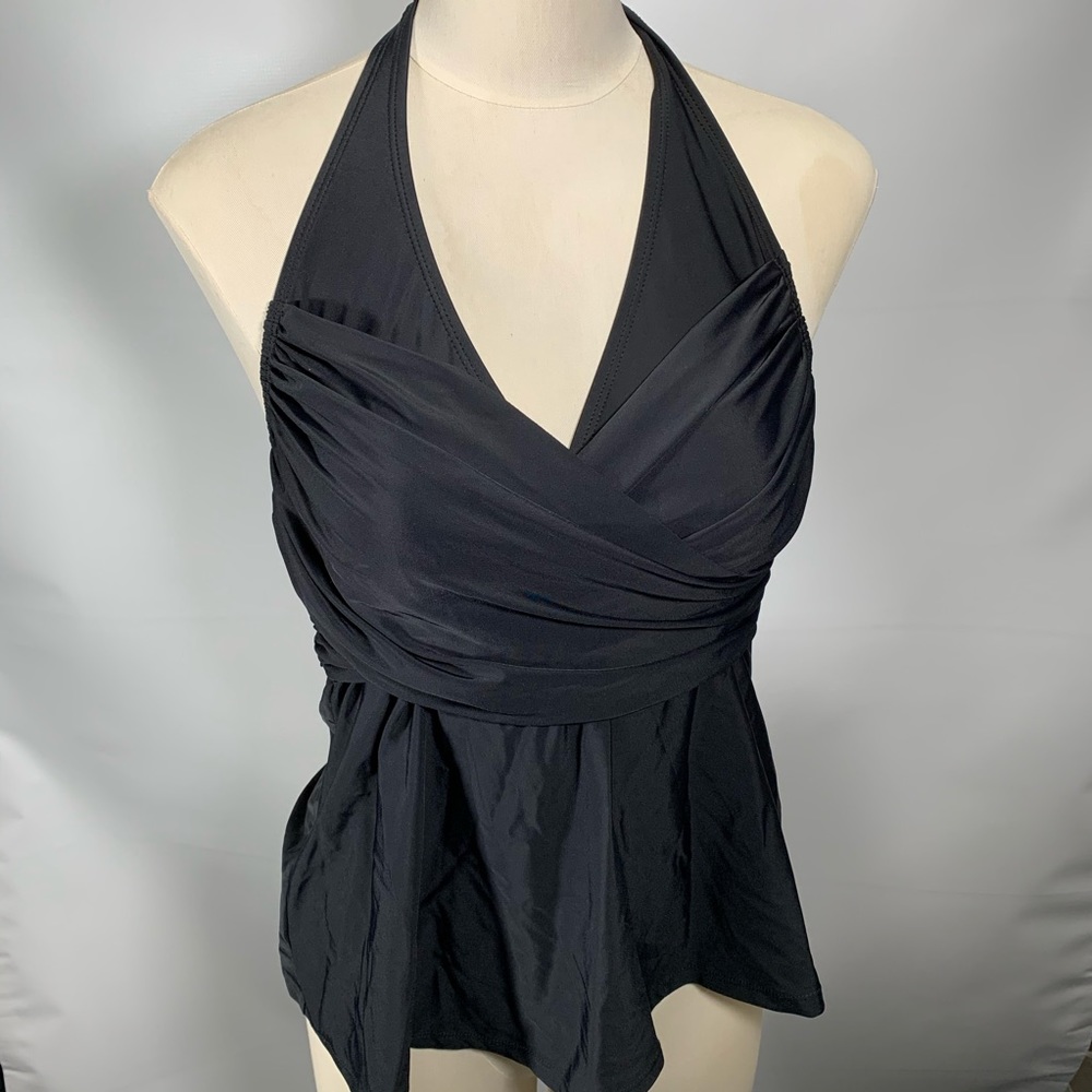Tie Halter Black Tankini Top